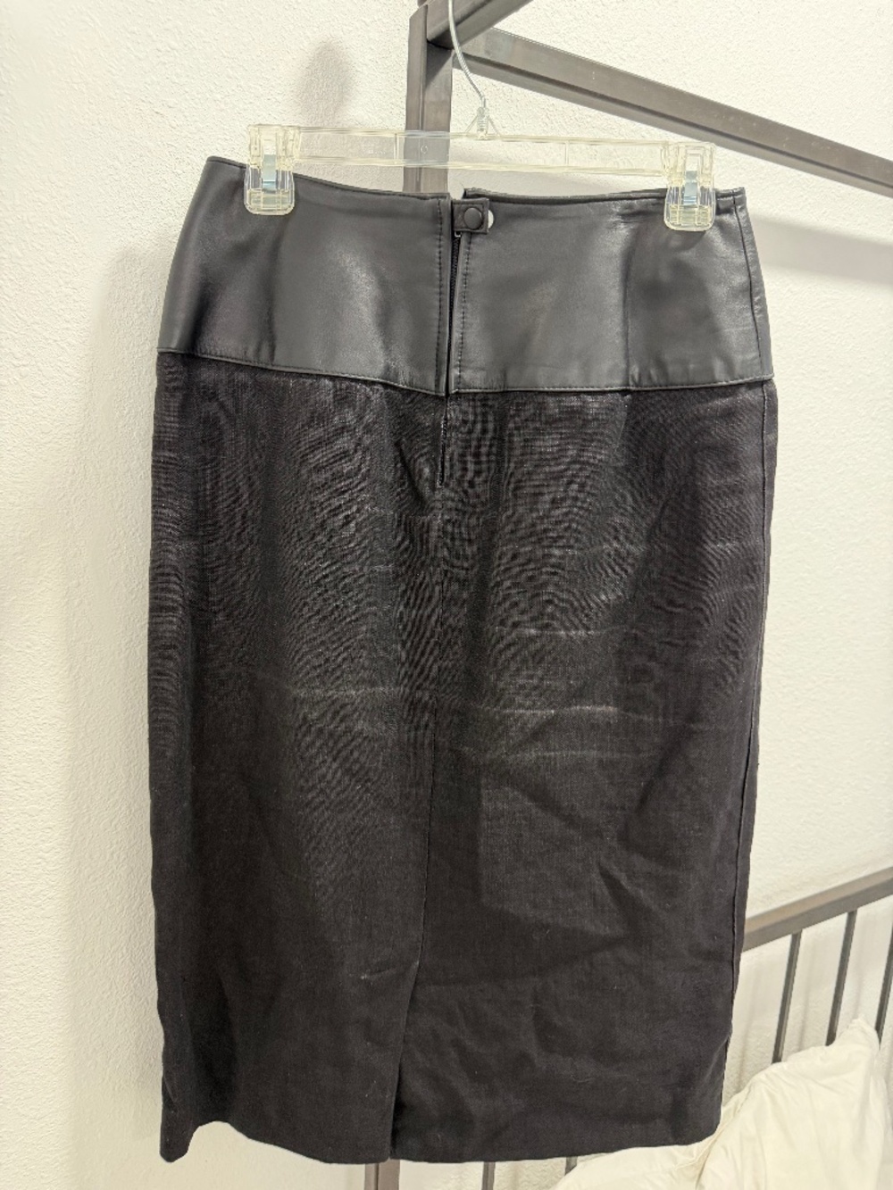 Black Linen Skirt with Black Leather Top Portion